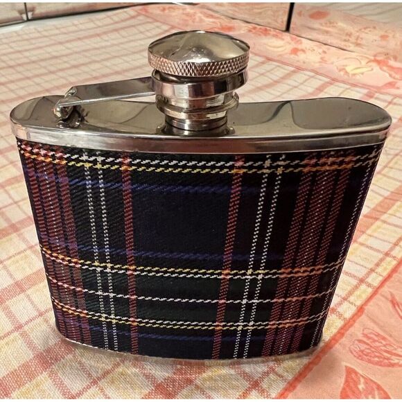 Stainless Steel Plaid Flask Blue Red Yellow Green Classic Tartan Preppy Small - Picture 4 of 7